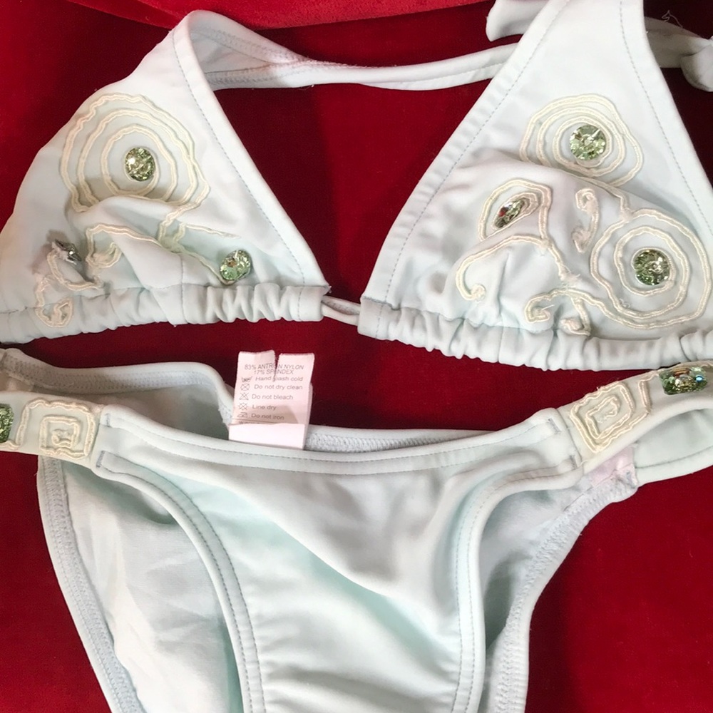 Nice apple green shinny stones bikinis suits - Picture 3 of 3